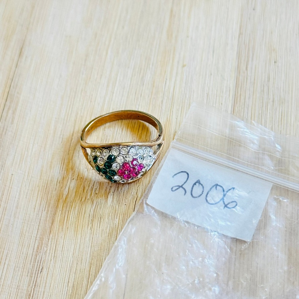 VTG 14K Gold Filled Flower Cocktail Cluster Ring Crystal Pave 70s Sz8.5 - Picture 7 of 7